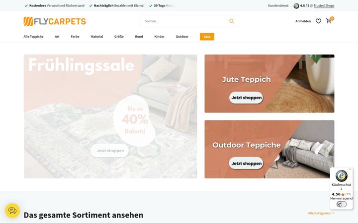 Screenshot of flycarpets.de