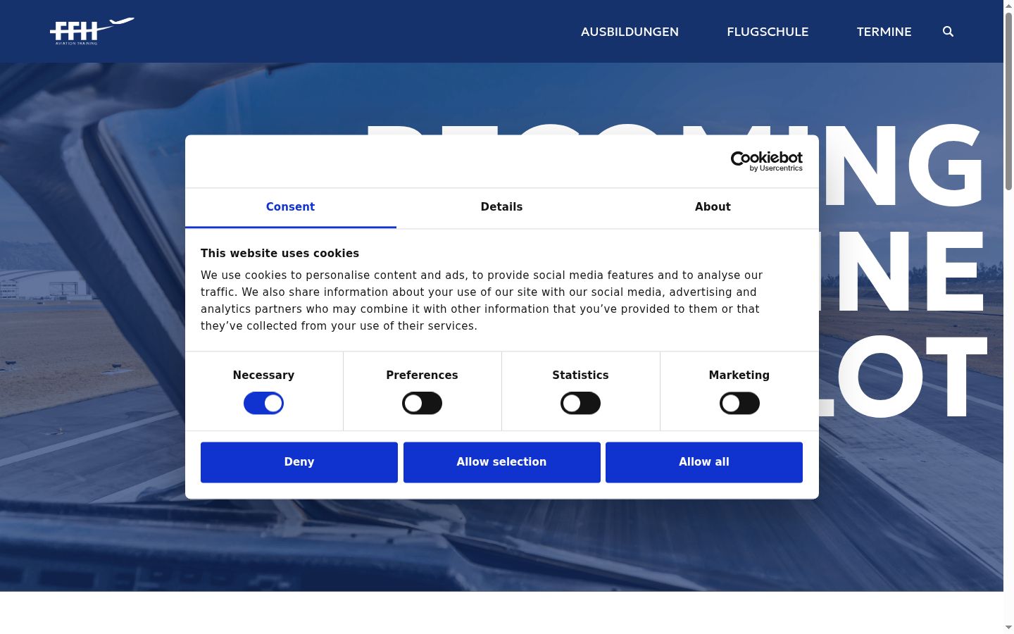Screenshot del banner di consenso mostrato prima di qualsiasi interazione