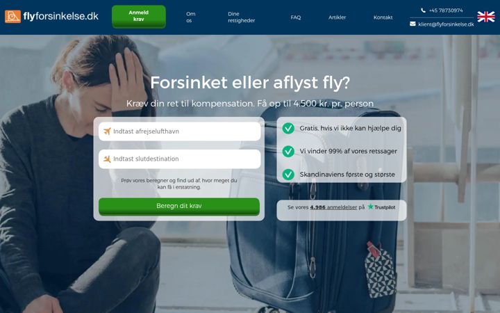 Screenshot of flyforsinkelse.dk