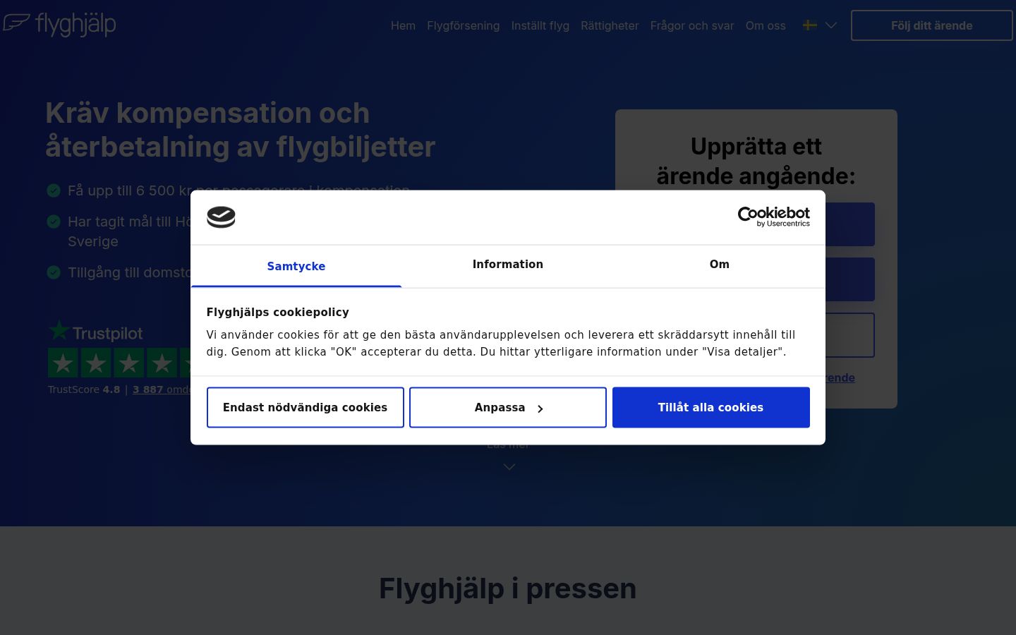 Screenshot del banner di consenso mostrato prima di qualsiasi interazione
