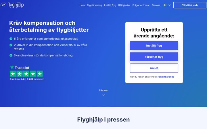 Screenshot of flyghjalp.se