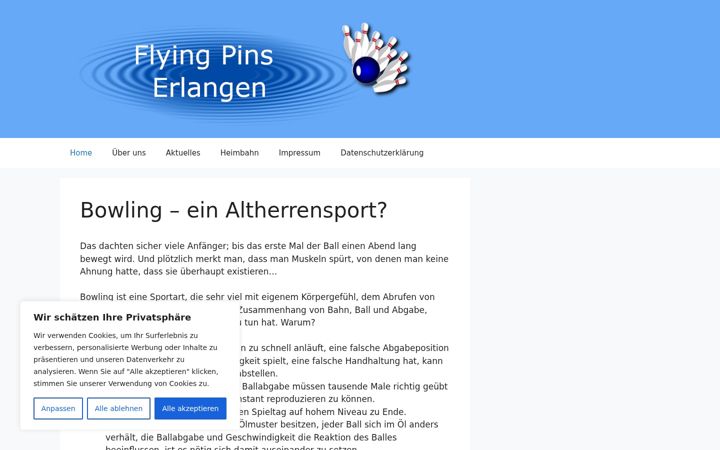 Screenshot of flying-pins.de