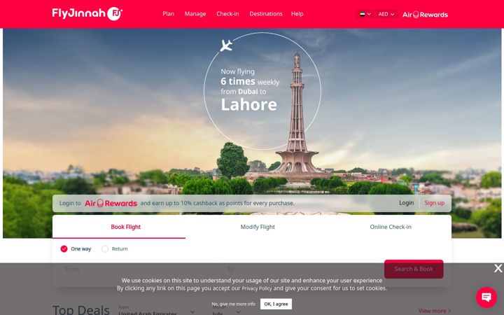 Screenshot of flyjinnah.com