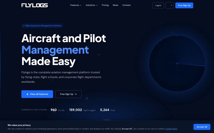 Screenshot of flylogs.com