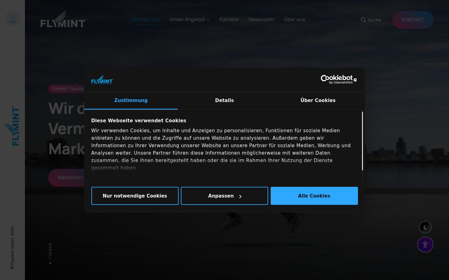 Captura de pantalla del banner de consentimiento mostrado antes de cualquier interacción