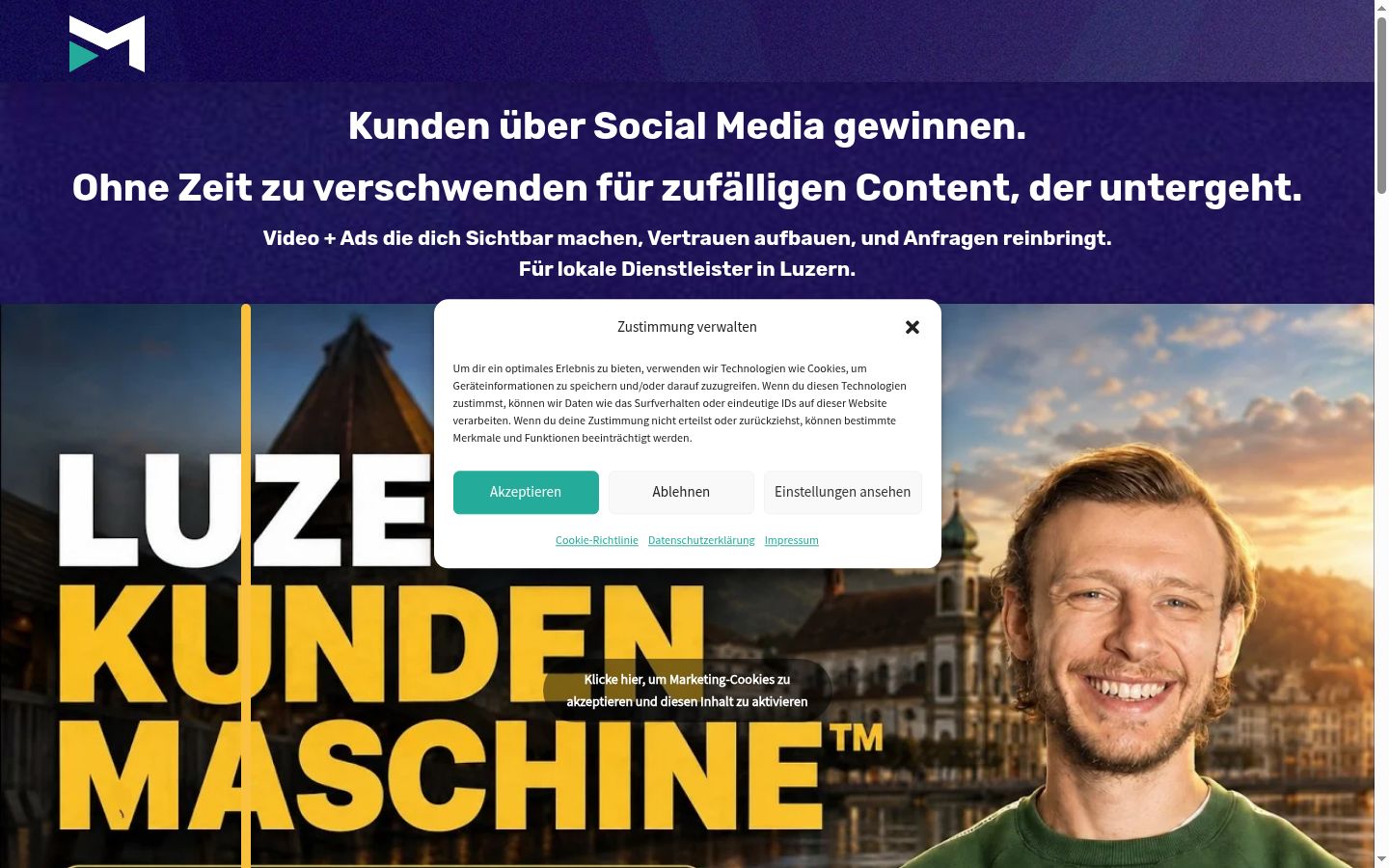 Screenshot des Einwilligungsbanners vor jeglicher Interaktion
