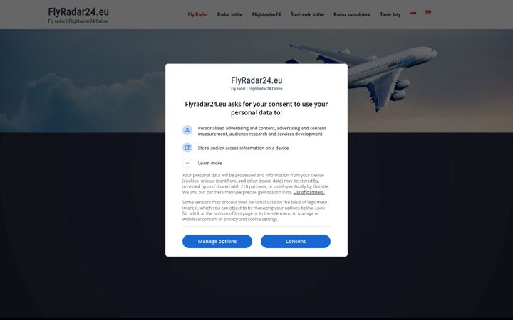 Screenshot of flyradar24.eu
