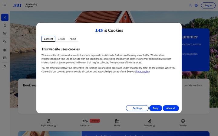 Skærmbillede af flysas.com