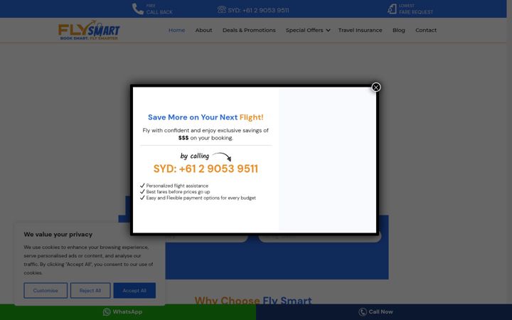 Snímek obrazovky flysmart.com.au