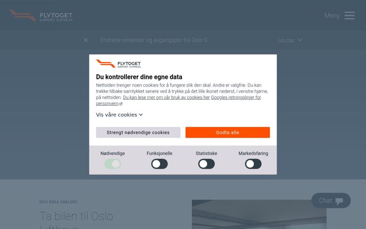 Screenshot of flytoget.no