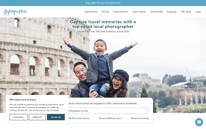 Screenshot of flytographer.com