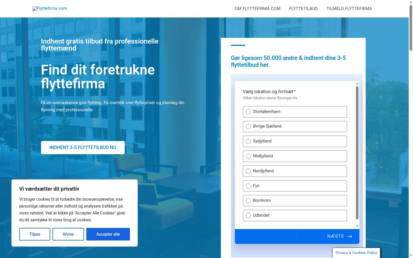 Skærmbillede af samtykkebanneret, som det blev vist før nogen interaktion