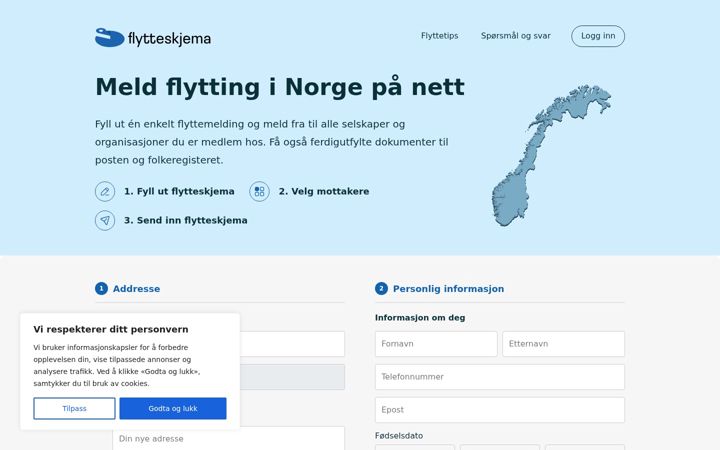 Screenshot of flytteskjema.no