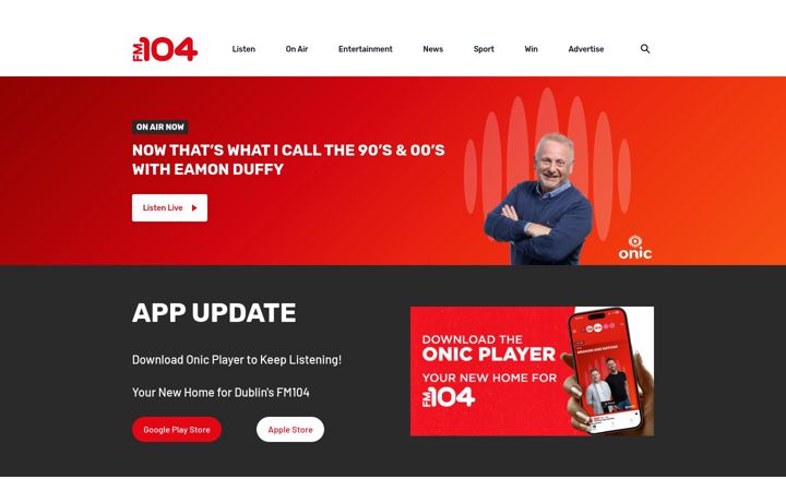 Screenshot of fm104.ie