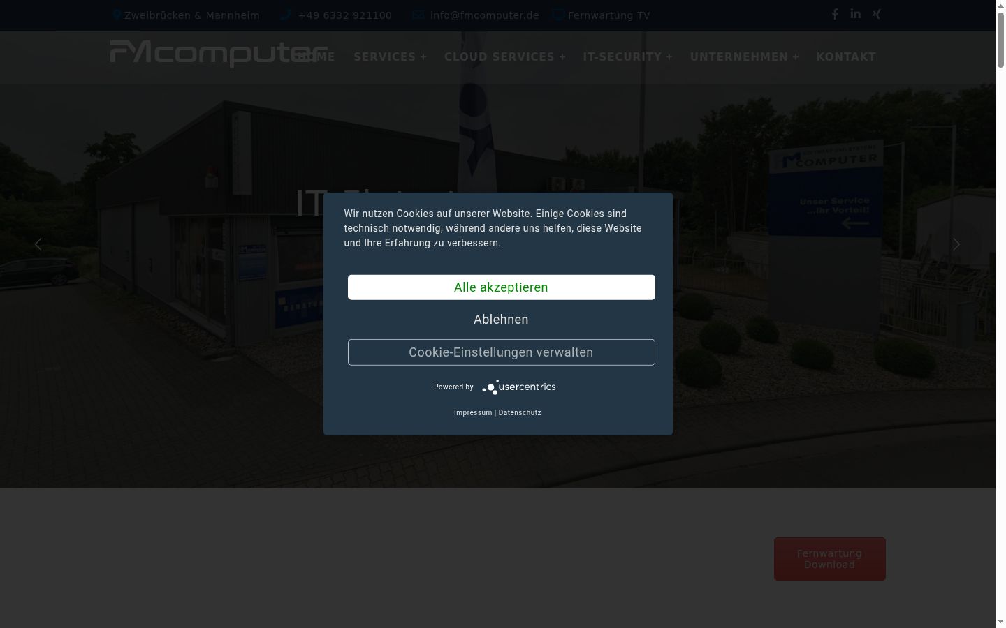 Screenshot del banner di consenso mostrato prima di qualsiasi interazione