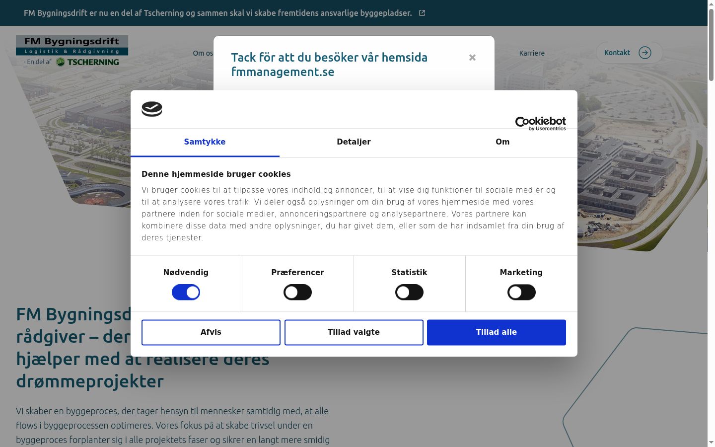 Skjermbilde av samtykkebanneret slik det vises før noen interaksjon