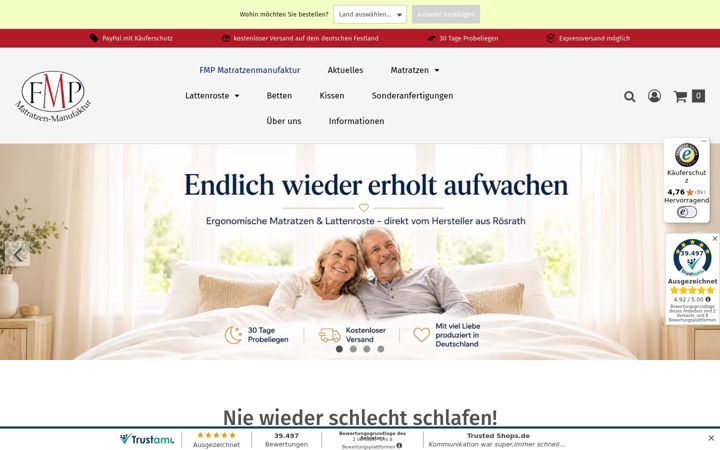 Screenshot of fmp-matratzen-manufaktur.de