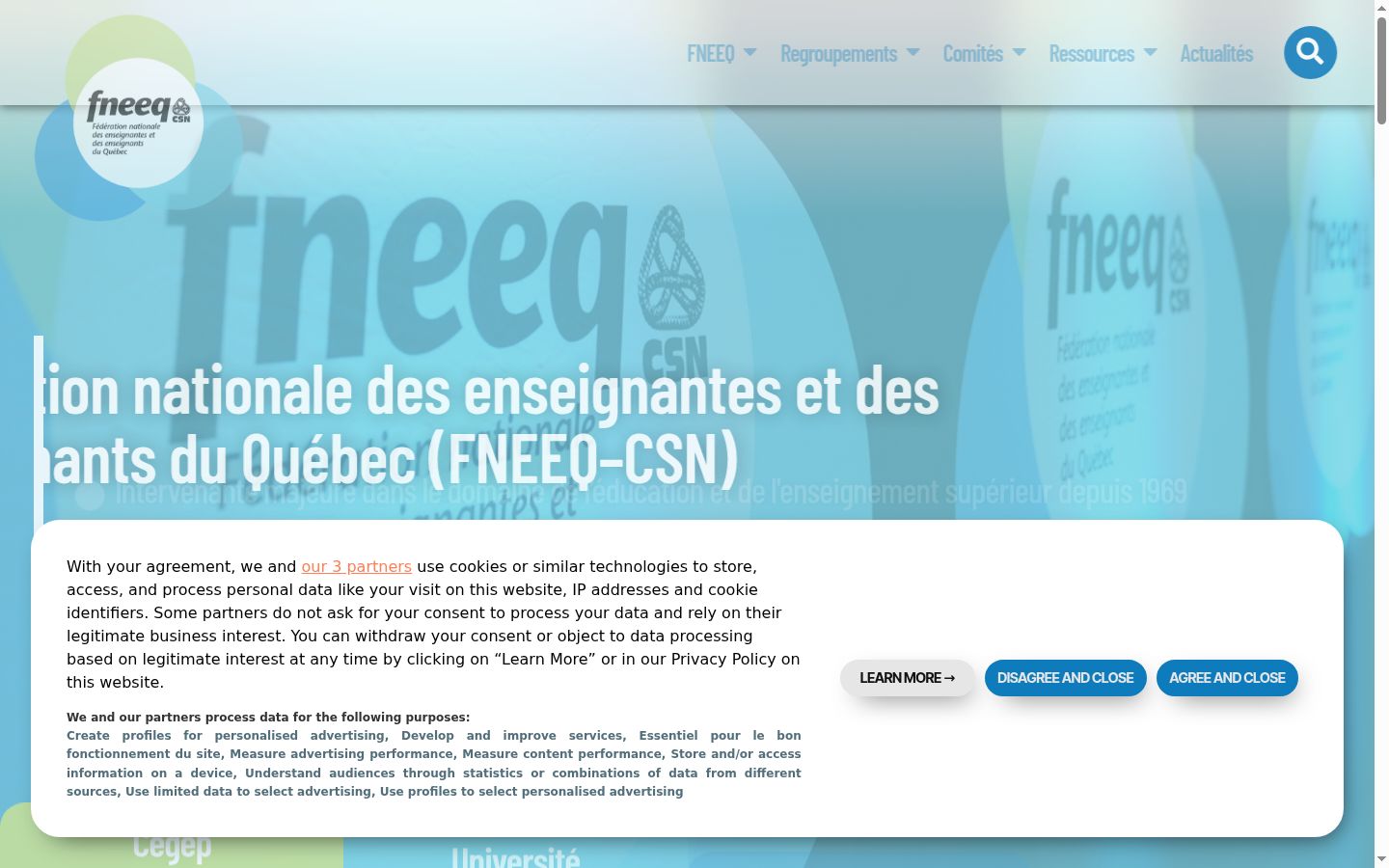 Screenshot del banner di consenso mostrato prima di qualsiasi interazione