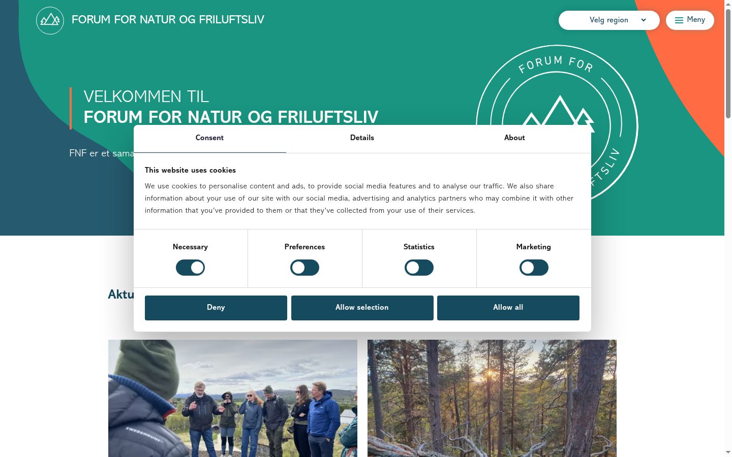 Skärmbild av samtyckesbannern som visades före någon interaktion