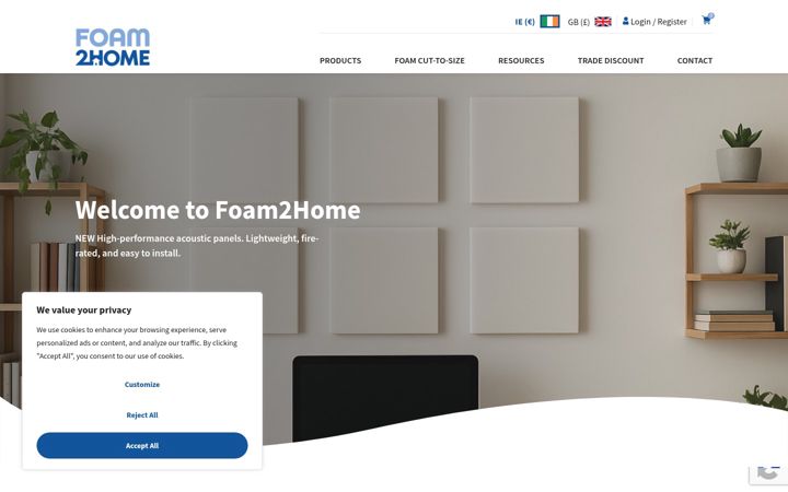 Ekraanipilt saidist foam2home.ie