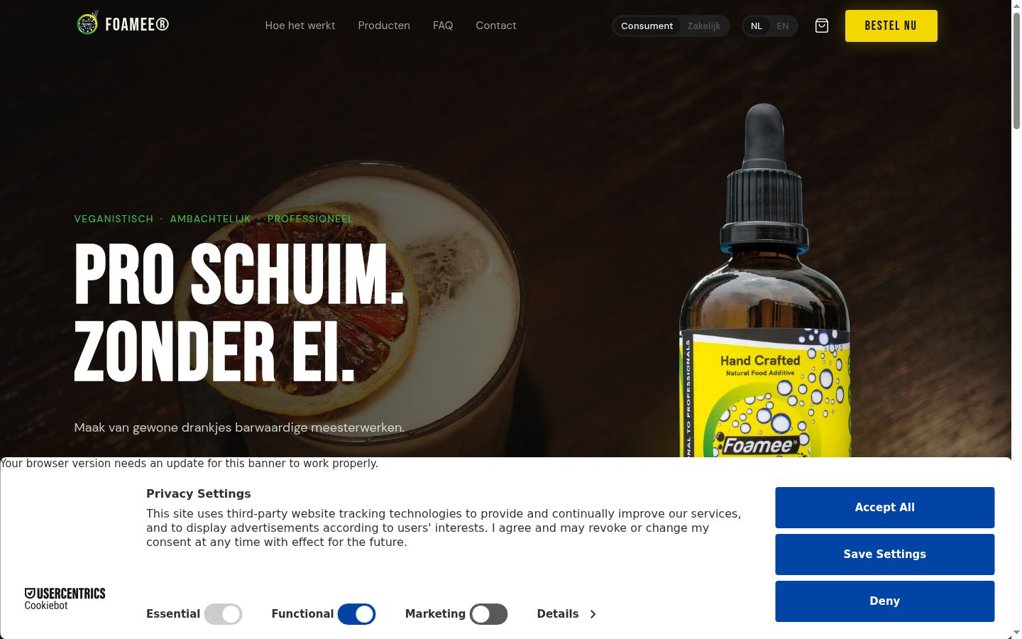 Screenshot des Einwilligungsbanners vor jeglicher Interaktion