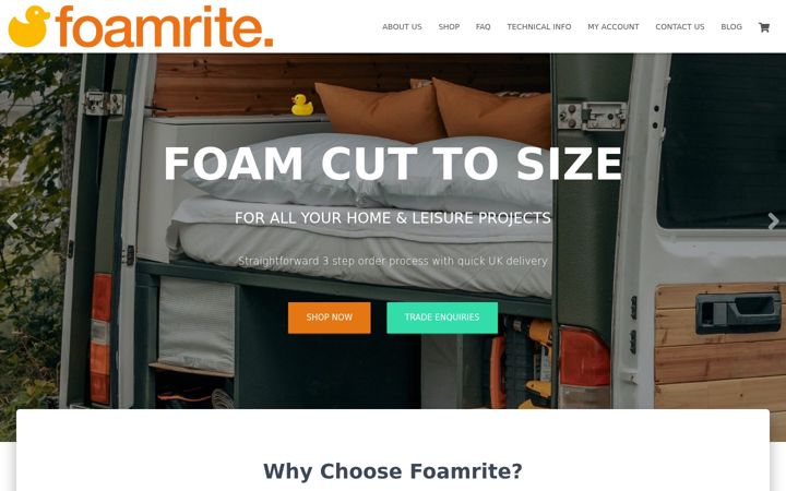 Skærmbillede af foamrite.co.uk