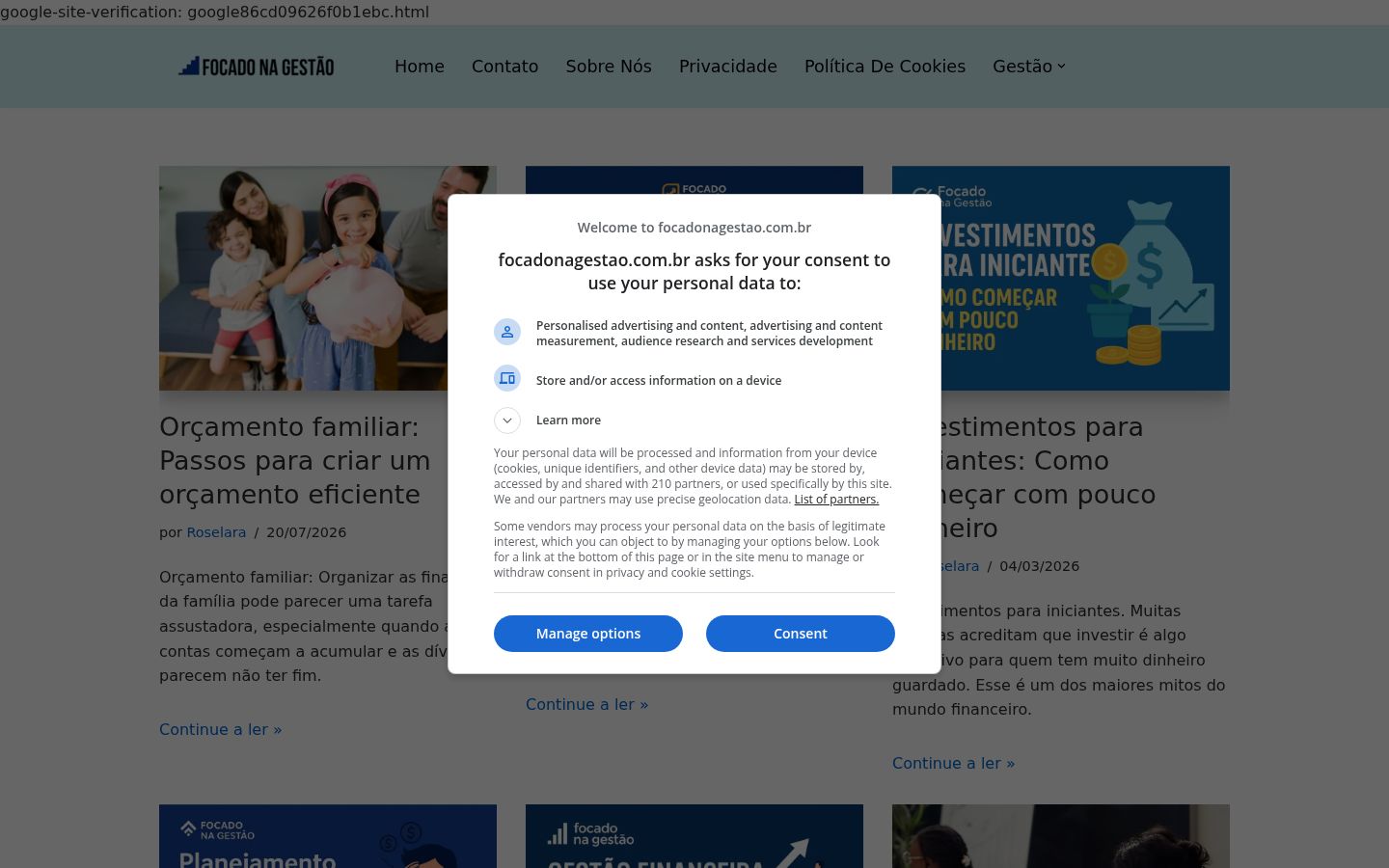 Capture d'écran de la bannière de consentement affichée avant toute interaction