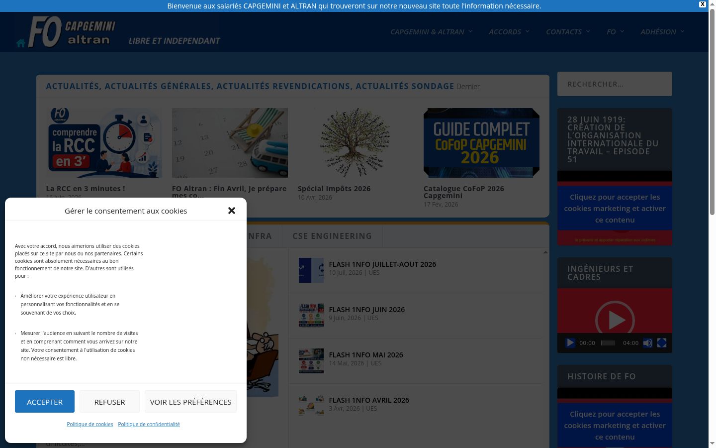 Screenshot del banner di consenso mostrato prima di qualsiasi interazione