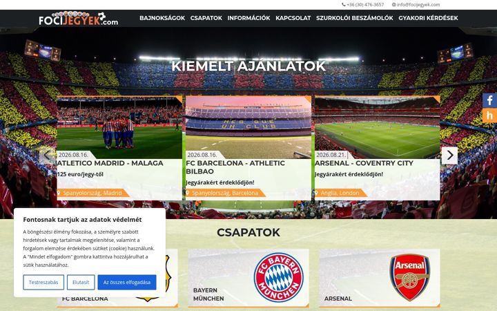 Screenshot of focijegyek.com