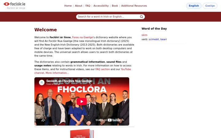 Screenshot του focloir.ie