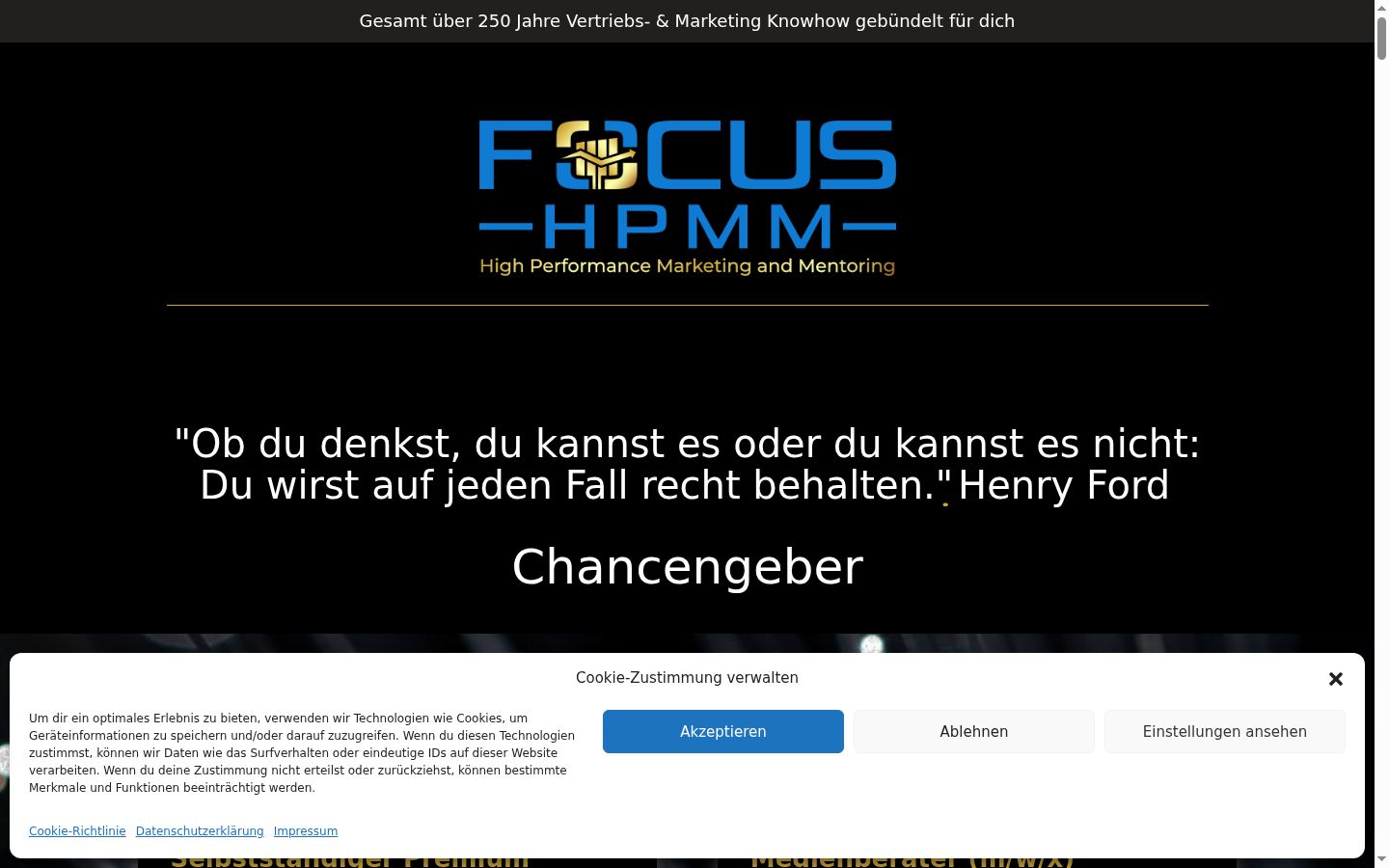 Screenshot des Einwilligungsbanners vor jeglicher Interaktion