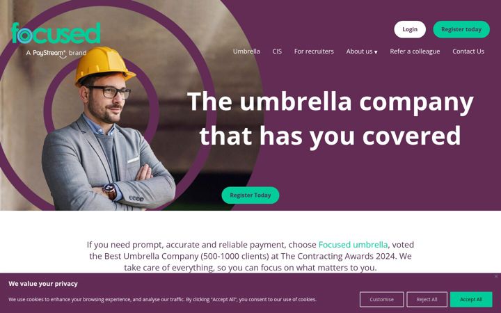 Screenshot of focusedumbrella.co.uk
