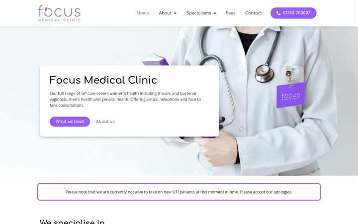 Screenshot of focusmedicalclinic.co.uk