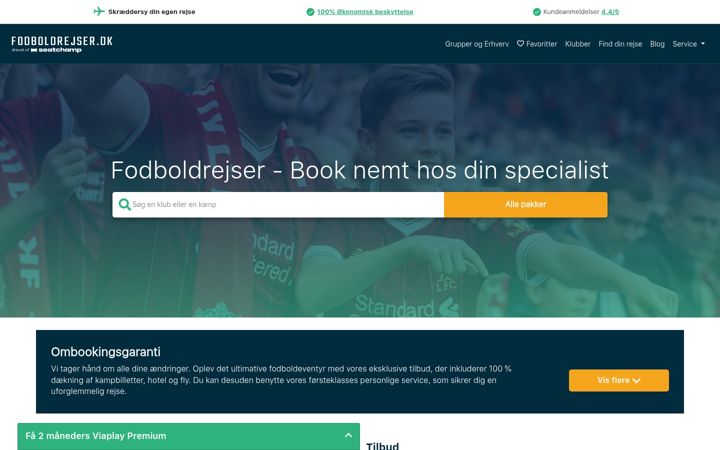Screenshot stránky fodboldrejser.dk