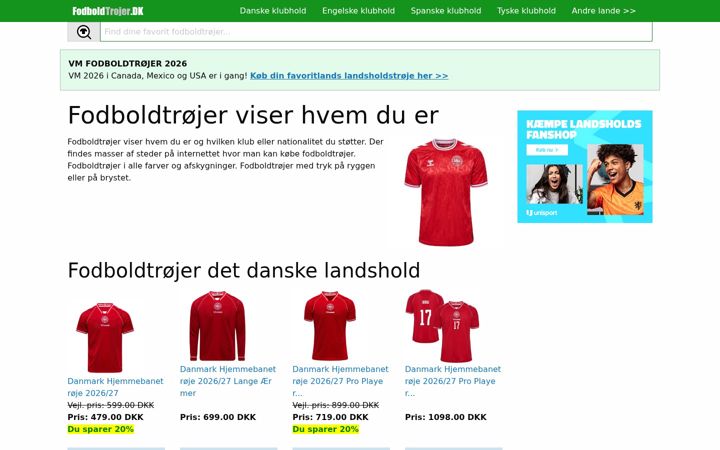 Screenshot of fodboldtrojer.dk
