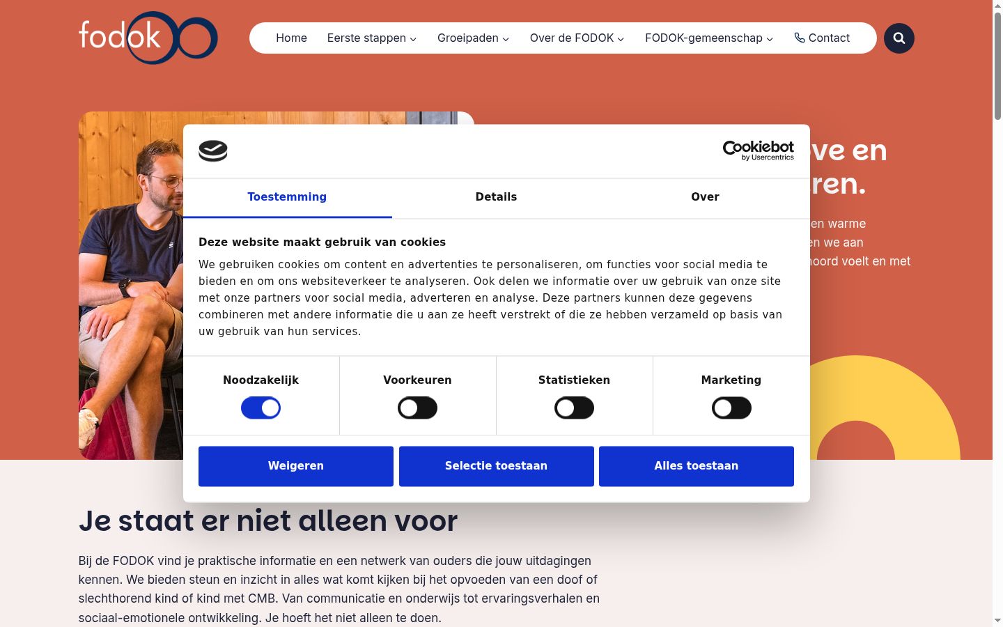 Screenshot van de toestemmingsbanner zoals getoond vóór enige interactie