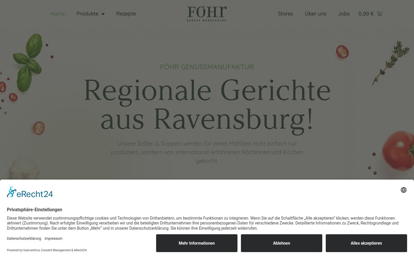 Screenshot des Einwilligungsbanners vor jeglicher Interaktion
