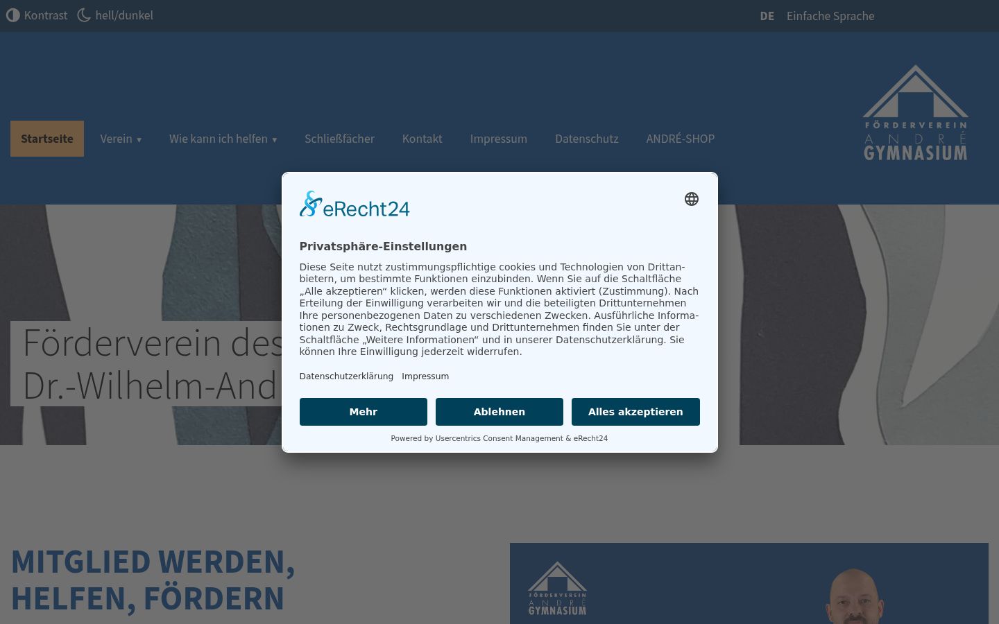 Captura de ecrã do banner de consentimento apresentado antes de qualquer interação