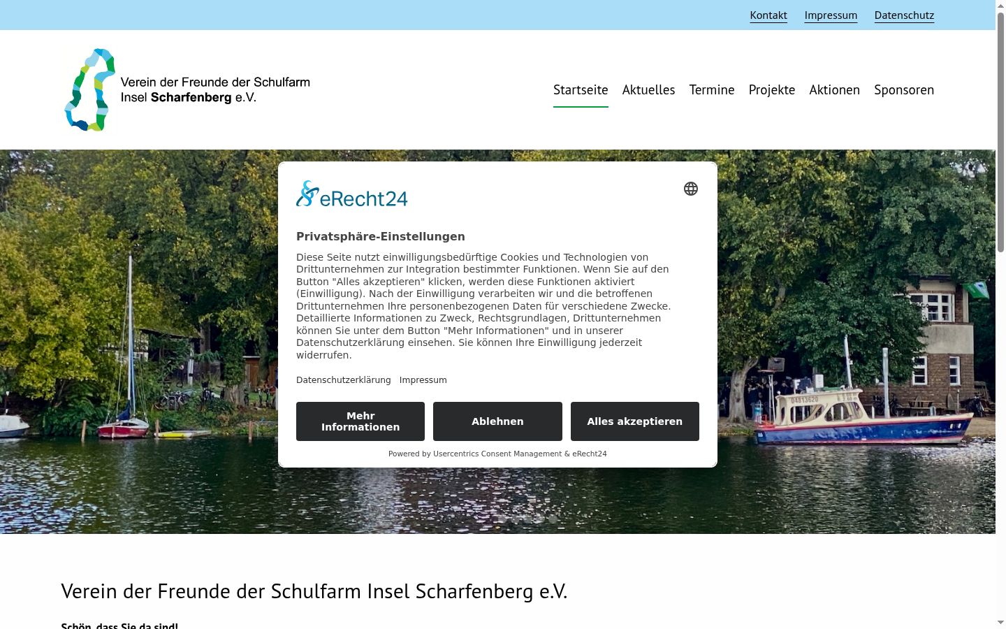 Screenshot des Einwilligungsbanners vor jeglicher Interaktion