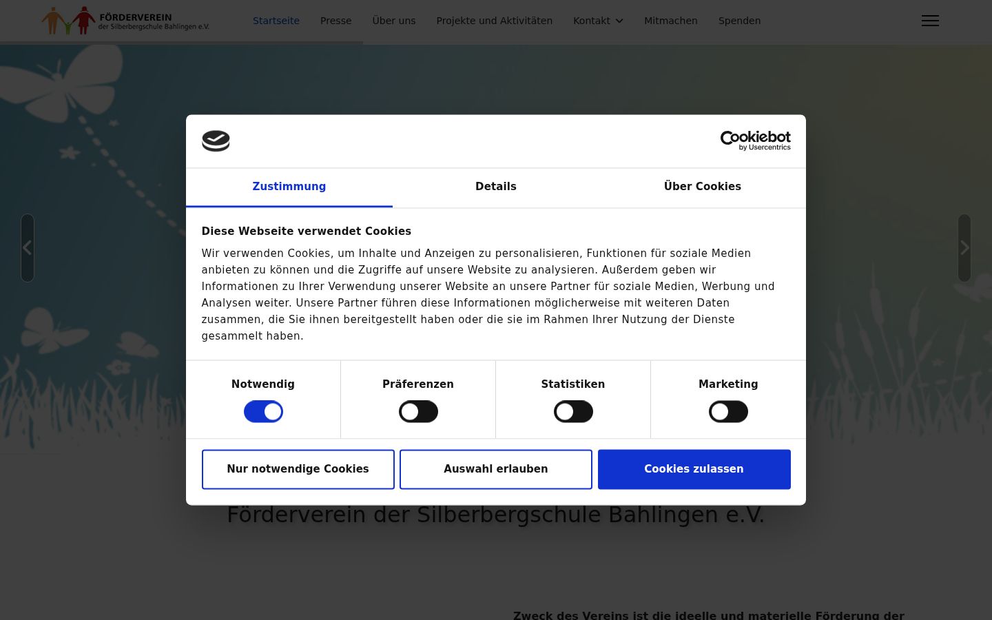 Screenshot del banner di consenso mostrato prima di qualsiasi interazione