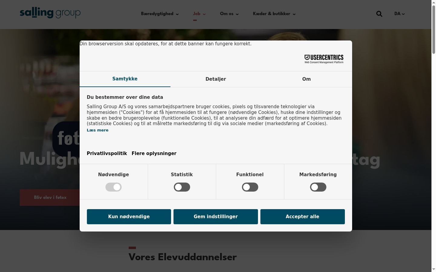 Screenshot des Einwilligungsbanners vor jeglicher Interaktion