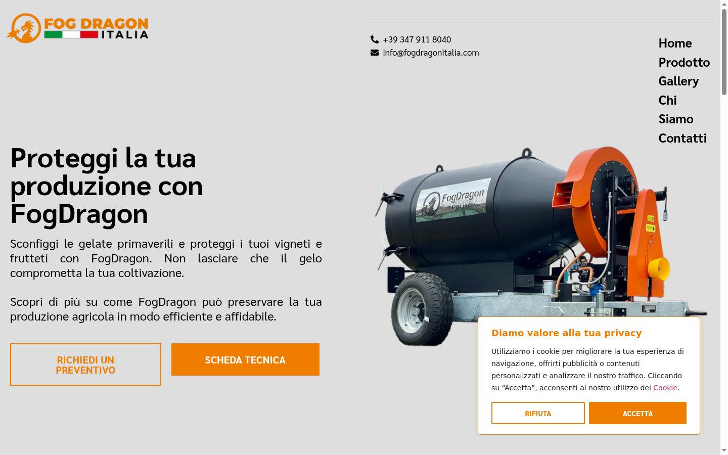 Screenshot del banner di consenso mostrato prima di qualsiasi interazione