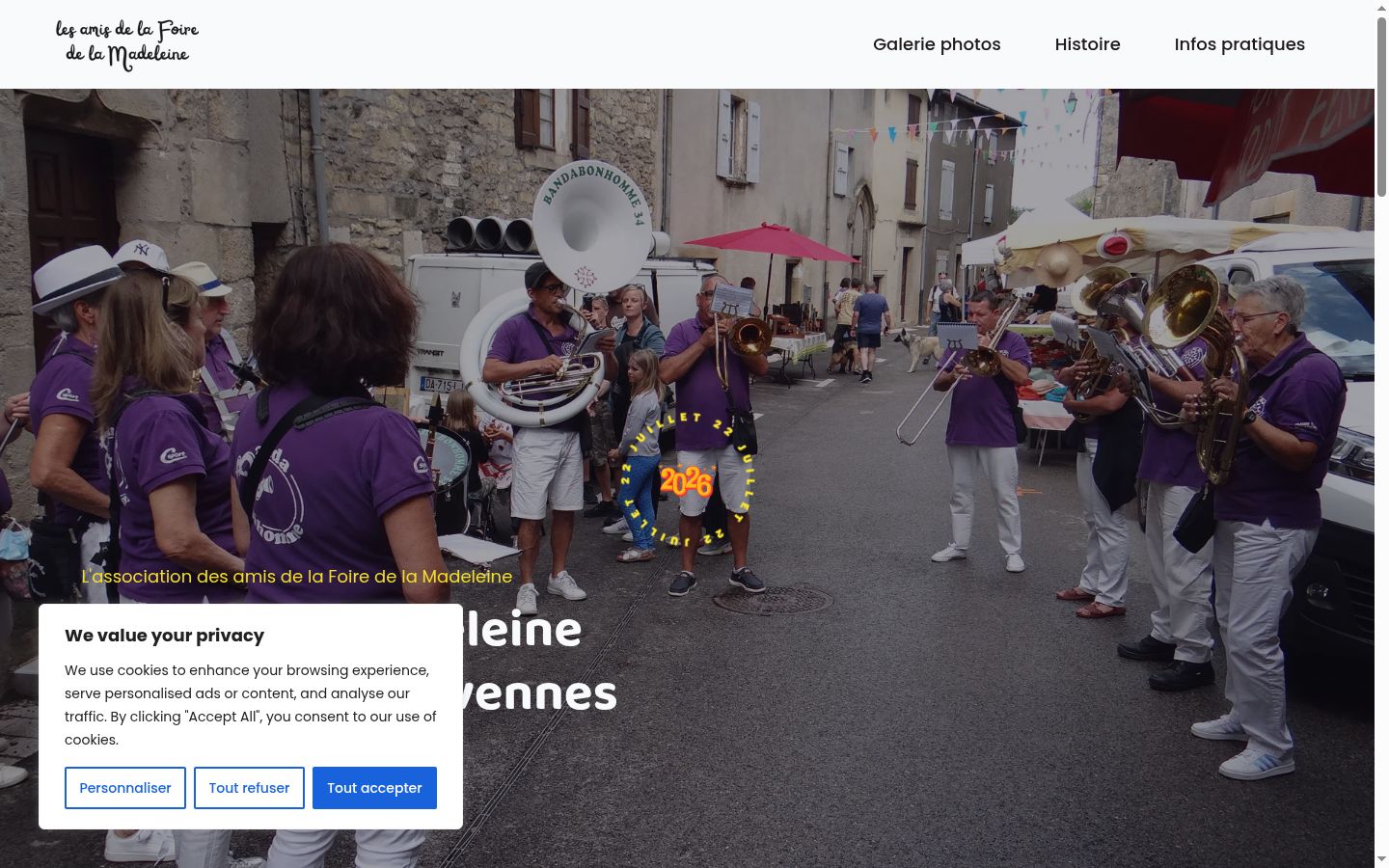 Capture d'écran de la bannière de consentement affichée avant toute interaction