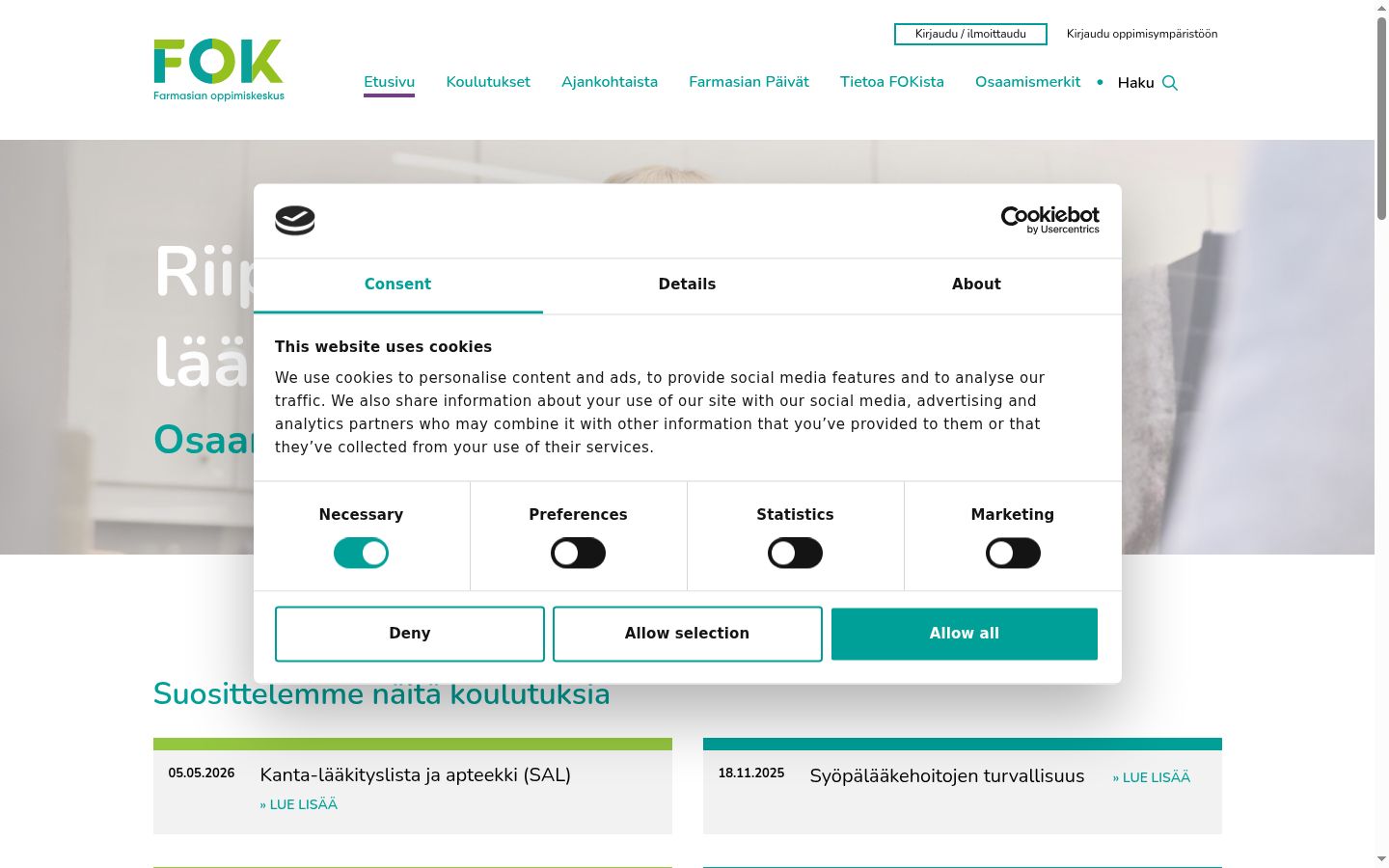 Capture d'écran de la bannière de consentement affichée avant toute interaction