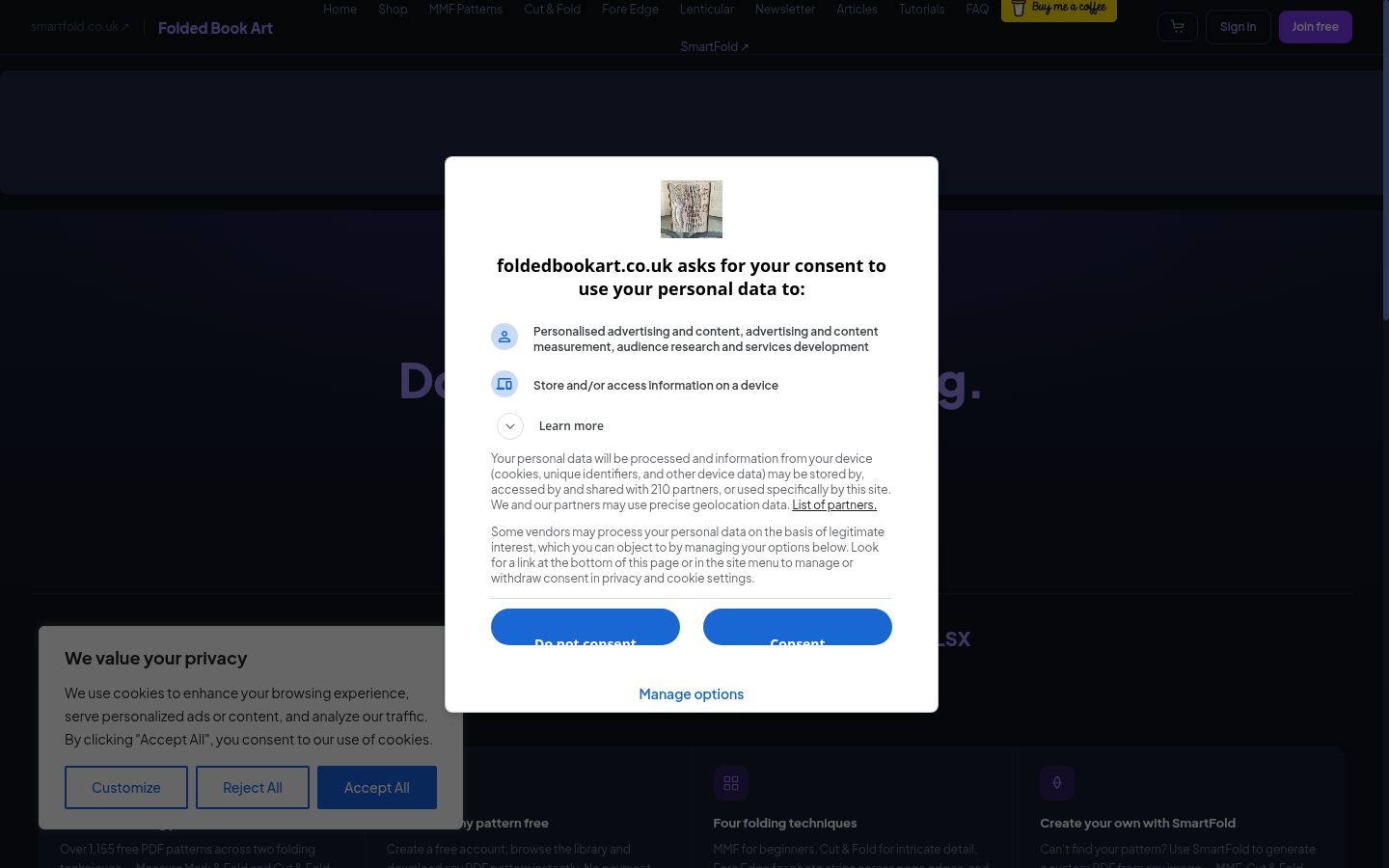 Screenshot του banner συγκατάθεσης που εμφανίστηκε πριν από οποιαδήποτε αλληλεπίδραση