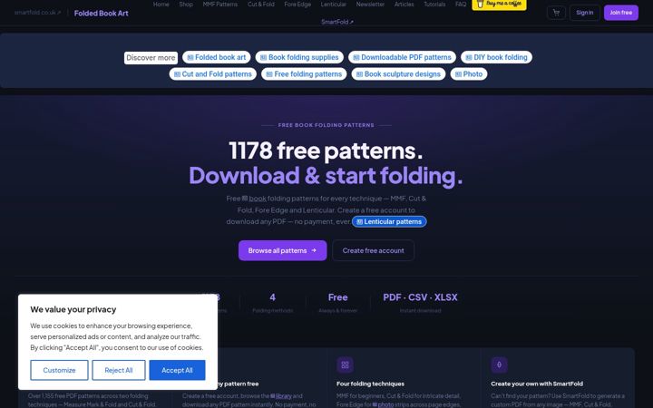 Screenshot of foldedbookart.co.uk