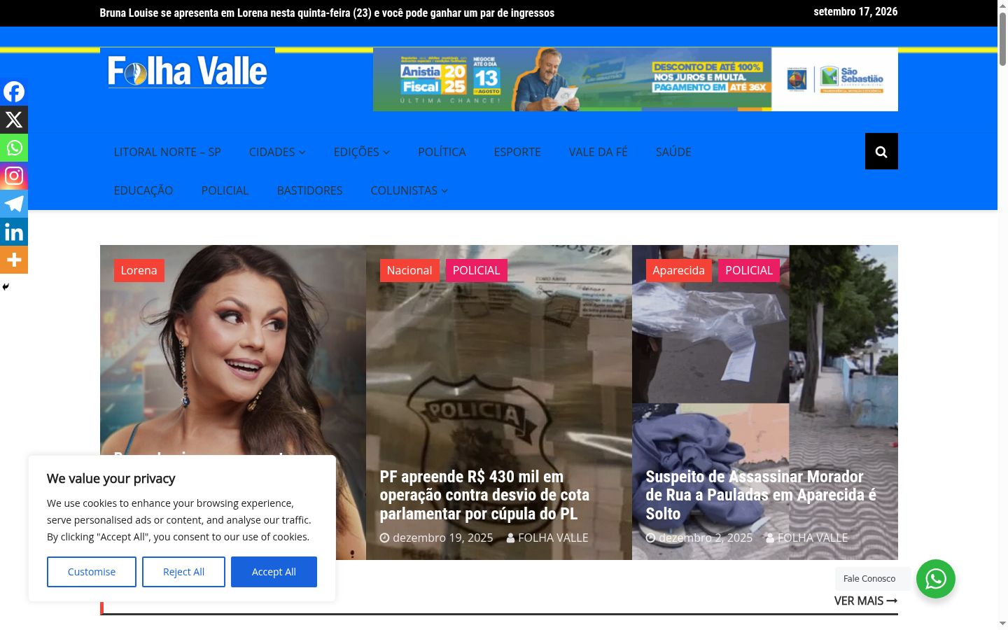 Screenshot del banner di consenso mostrato prima di qualsiasi interazione