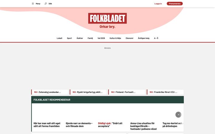 Ekrano kopija folkbladet.nu