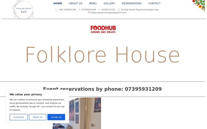 Screenshot of folklorerestaurant-leamington.co.uk