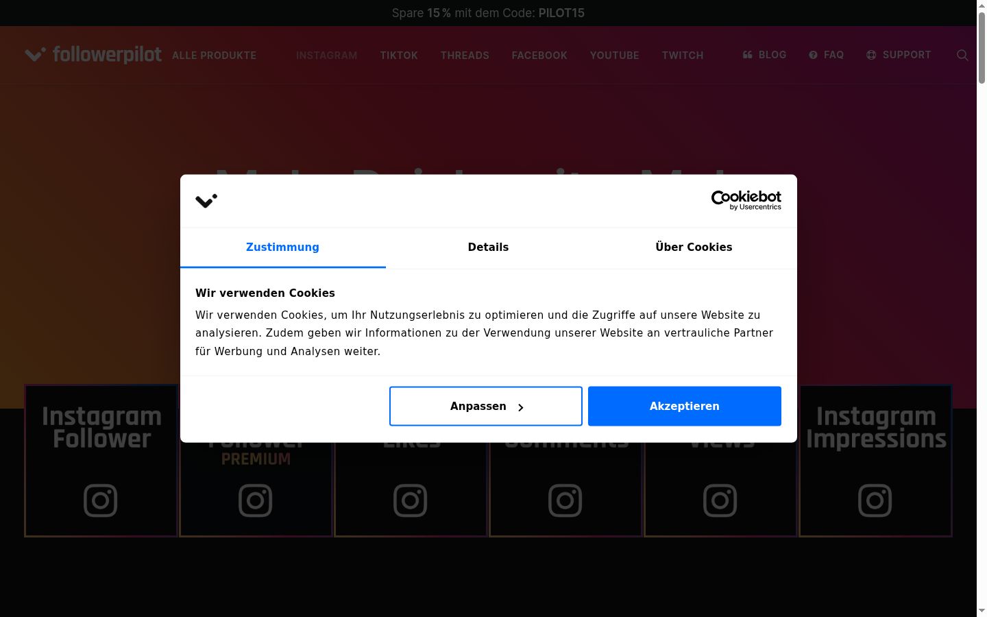 Screenshot of the consent banner shown before any interaction